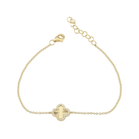 14k yellow gold diamond fluted clover bracelet