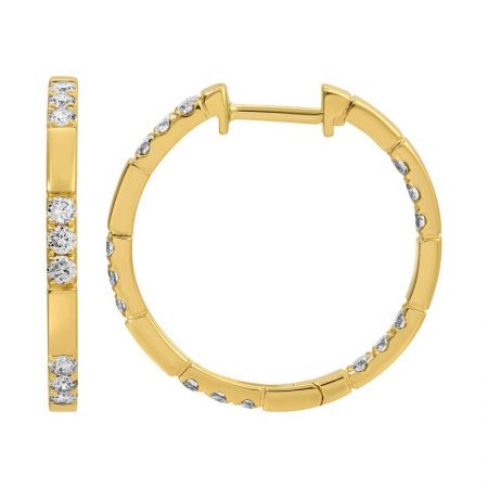 14k gold square pattern diamond inside out hoops