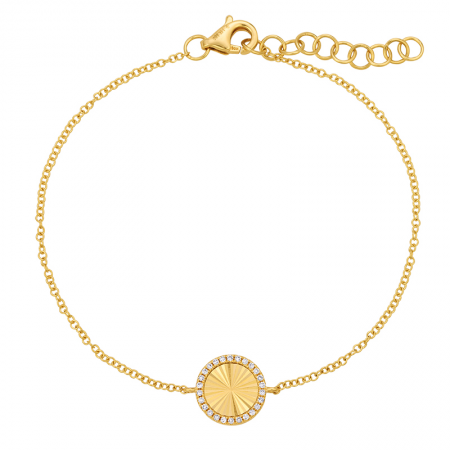 14k yellow gold fluted diamond disk bracelet