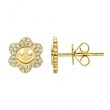 14k yellow gold diamond smiley earrings