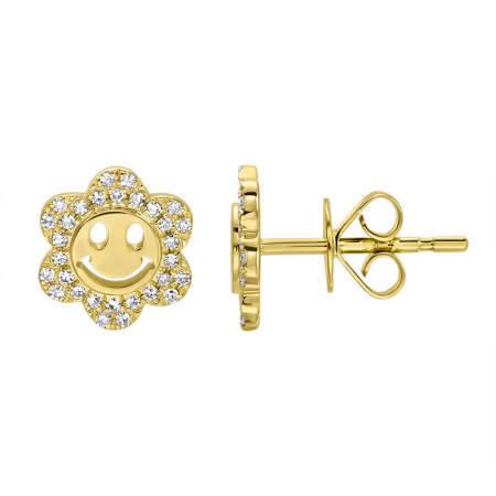 14k yellow gold diamond smiley earrings