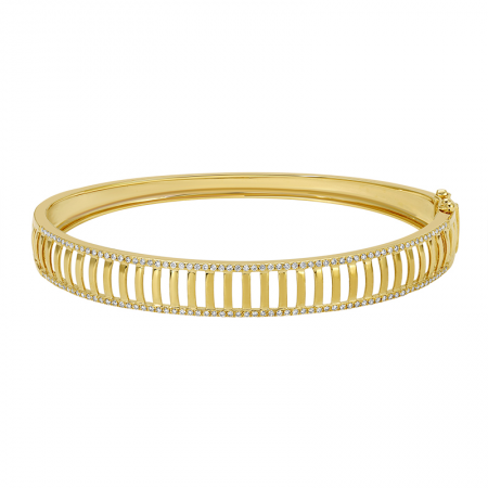 14k yellow gold vertical bar diamond border bangle