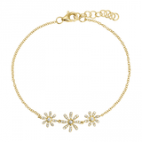 14k gold diamond triple flower bracelet