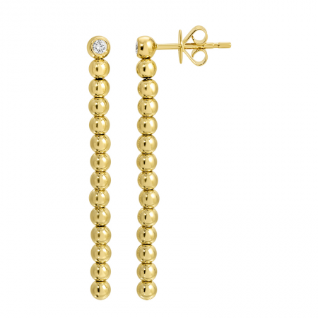 14k yellow gold bead ball diamond drop earrings