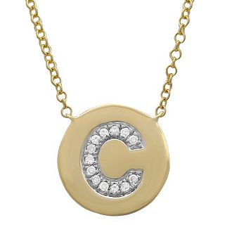 14k gold diamond initial disk necklace