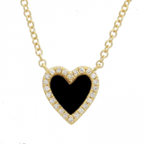 14k gold diamond black onyx heart necklace