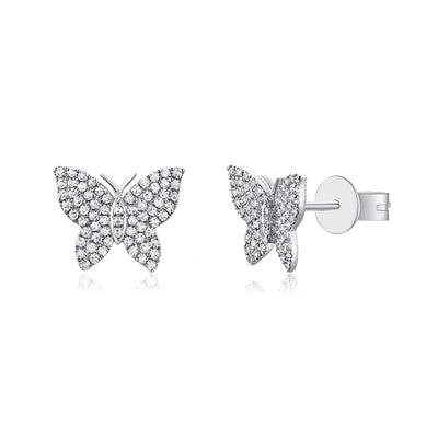 14k gold large diamond butterfly studs