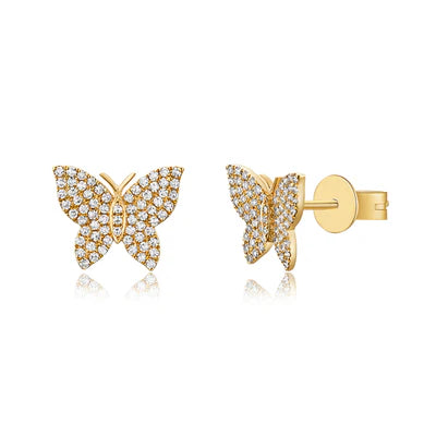 14k gold large diamond butterfly studs