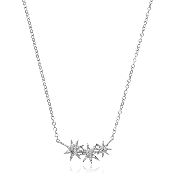 14k gold diamond triple starburst necklace