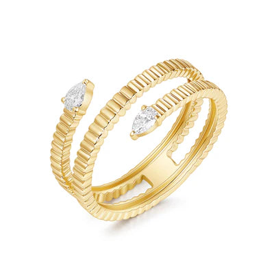 14k gold diamond fluted wrap ring