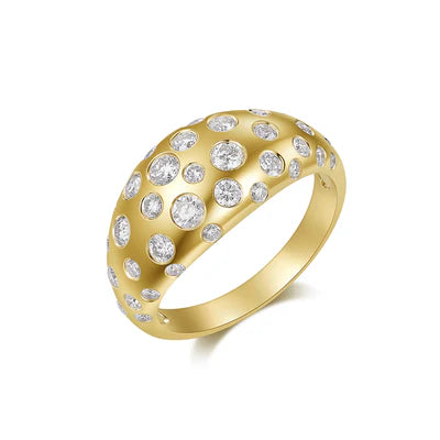 14k gold scattered diamond domed ring